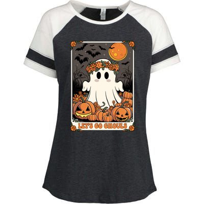 Halloween Lets Go Ghouls Ghost Retro Costume Tarot Card Gift Enza Ladies Jersey Colorblock Tee