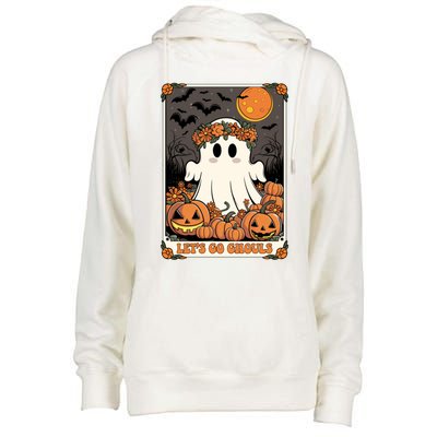 Halloween Lets Go Ghouls Ghost Retro Costume Tarot Card Gift Womens Funnel Neck Pullover Hood