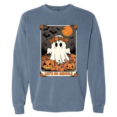 Halloween Lets Go Ghouls Ghost Retro Costume Tarot Card Gift Garment-Dyed Sweatshirt