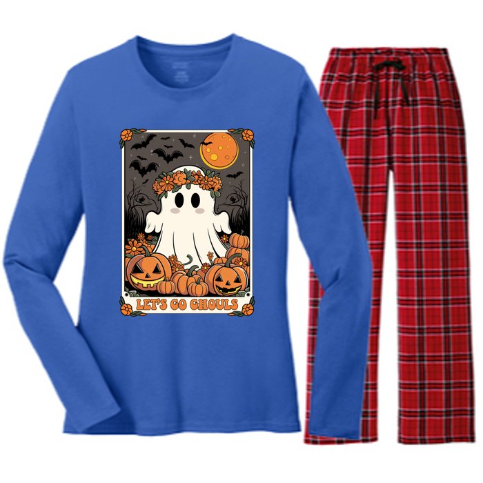 Halloween Lets Go Ghouls Ghost Retro Costume Tarot Card Gift Women's Long Sleeve Flannel Pajama Set 