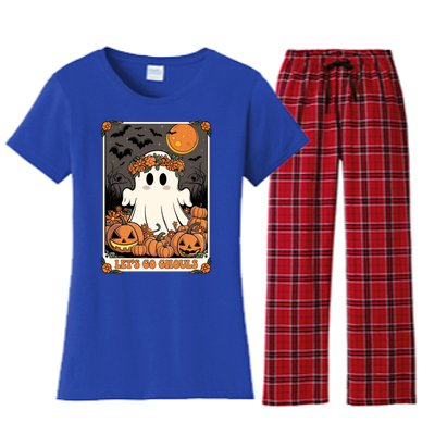 Halloween Lets Go Ghouls Ghost Retro Costume Tarot Card Gift Women's Flannel Pajama Set