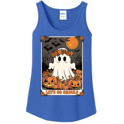 Halloween Lets Go Ghouls Ghost Retro Costume Tarot Card Gift Ladies Essential Tank