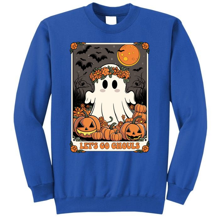 Halloween Lets Go Ghouls Ghost Retro Costume Tarot Card Gift Tall Sweatshirt