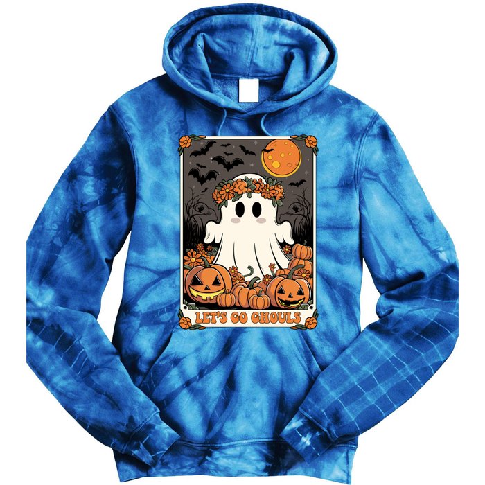 Halloween Lets Go Ghouls Ghost Retro Costume Tarot Card Gift Tie Dye Hoodie