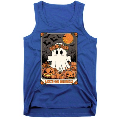 Halloween Lets Go Ghouls Ghost Retro Costume Tarot Card Gift Tank Top