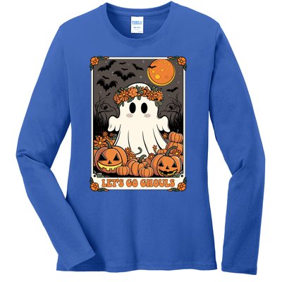 Halloween Lets Go Ghouls Ghost Retro Costume Tarot Card Gift Ladies Long Sleeve Shirt