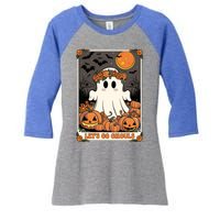 Halloween Lets Go Ghouls Ghost Retro Costume Tarot Card Gift Women's Tri-Blend 3/4-Sleeve Raglan Shirt