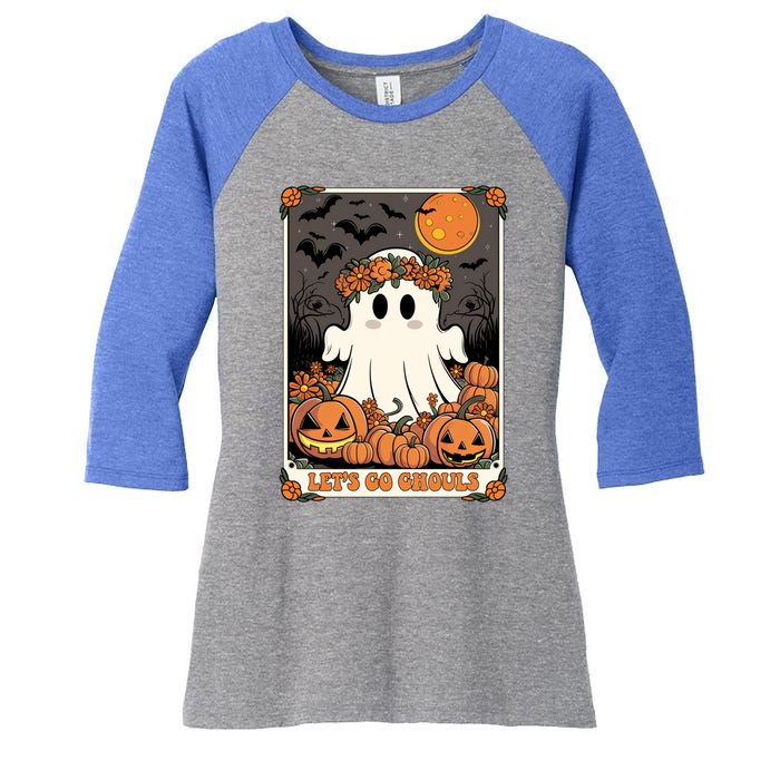 Halloween Lets Go Ghouls Ghost Retro Costume Tarot Card Gift Women's Tri-Blend 3/4-Sleeve Raglan Shirt