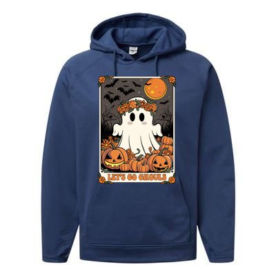 Halloween Lets Go Ghouls Ghost Retro Costume Tarot Card Gift Performance Fleece Hoodie