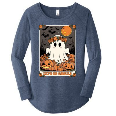 Halloween Lets Go Ghouls Ghost Retro Costume Tarot Card Gift Women's Perfect Tri Tunic Long Sleeve Shirt