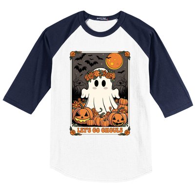 Halloween Lets Go Ghouls Ghost Retro Costume Tarot Card Gift Baseball Sleeve Shirt