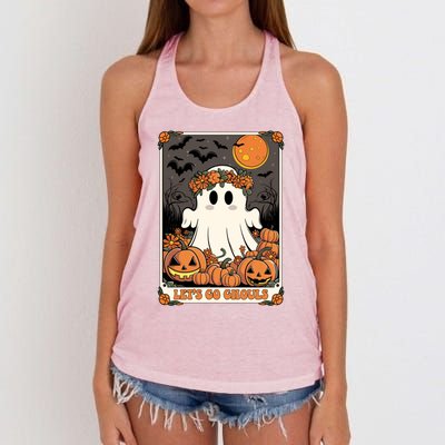 Halloween Lets Go Ghouls Ghost Retro Costume Tarot Card Gift Women's Knotted Racerback Tank