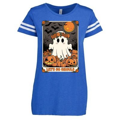 Halloween Lets Go Ghouls Ghost Retro Costume Tarot Card Gift Enza Ladies Jersey Football T-Shirt