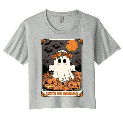 Halloween Lets Go Ghouls Ghost Retro Costume Tarot Card Gift Women's Crop Top Tee