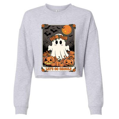 Halloween Lets Go Ghouls Ghost Retro Costume Tarot Card Gift Cropped Pullover Crew