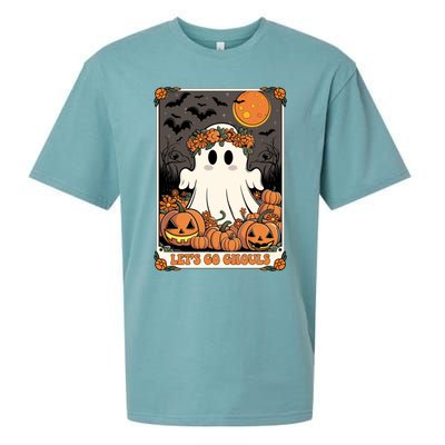 Halloween Lets Go Ghouls Ghost Retro Costume Tarot Card Gift Sueded Cloud Jersey T-Shirt