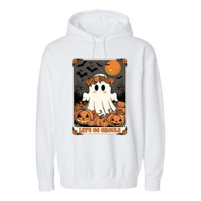 Halloween Lets Go Ghouls Ghost Retro Costume Tarot Card Gift Garment-Dyed Fleece Hoodie