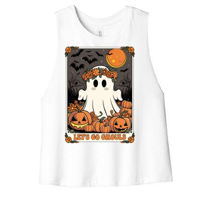 Halloween Lets Go Ghouls Ghost Retro Costume Tarot Card Gift Women's Racerback Cropped Tank