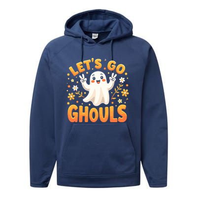 Halloween LetS Go Ghouls Ghost Retro Costume Great Gift Performance Fleece Hoodie