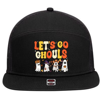 Halloween LetS Go Ghouls Ghost Retro Costume Gift 7 Panel Mesh Trucker Snapback Hat