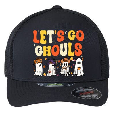 Halloween LetS Go Ghouls Ghost Retro Costume Gift Flexfit Unipanel Trucker Cap