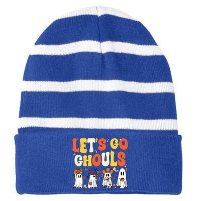 Halloween LetS Go Ghouls Ghost Retro Costume Gift Striped Beanie with Solid Band