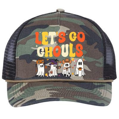 Halloween LetS Go Ghouls Ghost Retro Costume Gift Retro Rope Trucker Hat Cap