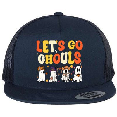 Halloween LetS Go Ghouls Ghost Retro Costume Gift Flat Bill Trucker Hat