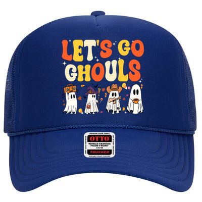 Halloween LetS Go Ghouls Ghost Retro Costume Gift High Crown Mesh Back Trucker Hat