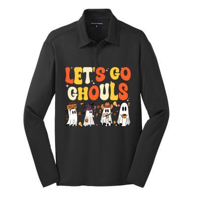 Halloween LetS Go Ghouls Ghost Retro Costume Funny Gift Silk Touch Performance Long Sleeve Polo