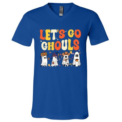 Halloween LetS Go Ghouls Ghost Retro Costume Funny Gift V-Neck T-Shirt