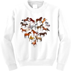 Horse Love Heart Equestrian Horse Rider Lovers Kids Sweatshirt