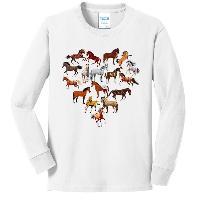 Horse Love Heart Equestrian Horse Rider Lovers Kids Long Sleeve Shirt