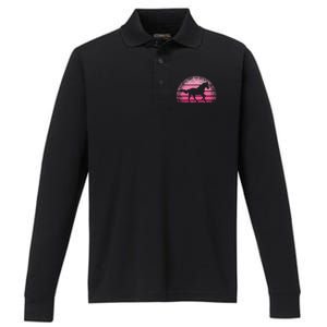 Horse Lover Horseback Riding Cow Pink Western Performance Long Sleeve Polo