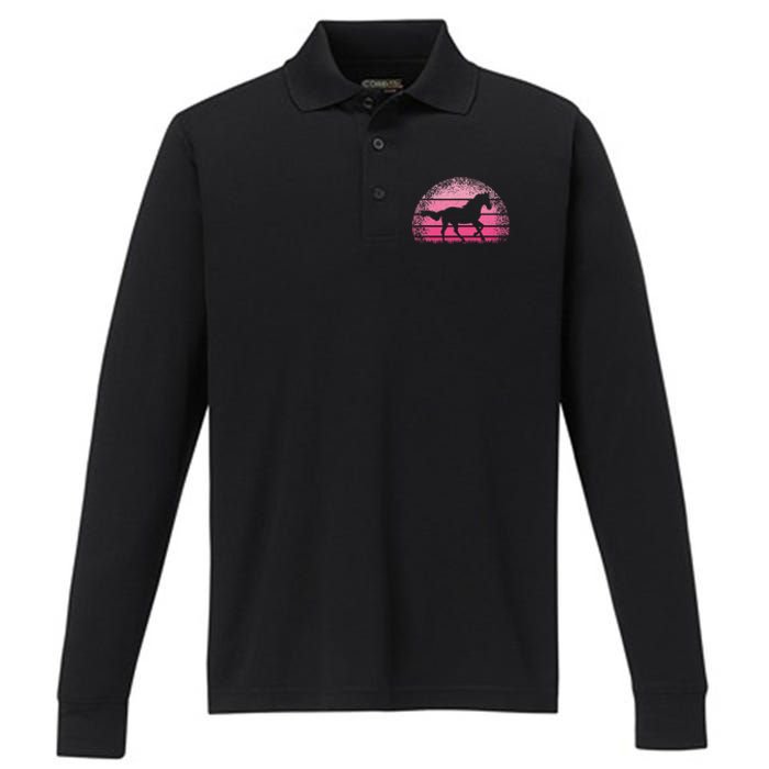 Horse Lover Horseback Riding Cow Pink Western Performance Long Sleeve Polo