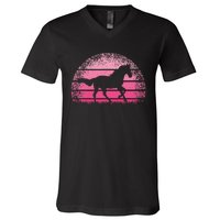 Horse Lover Horseback Riding Cow Pink Western V-Neck T-Shirt