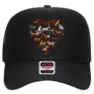 Horse Love Heart Equestrian Horse Rider Lover High Crown Mesh Back Trucker Hat