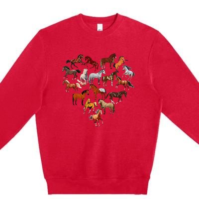 Horse Love Heart Equestrian Horse Rider Lover Premium Crewneck Sweatshirt