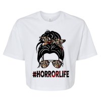 Horror Life Halloween Lover Hair Bun Bella+Canvas Jersey Crop Tee