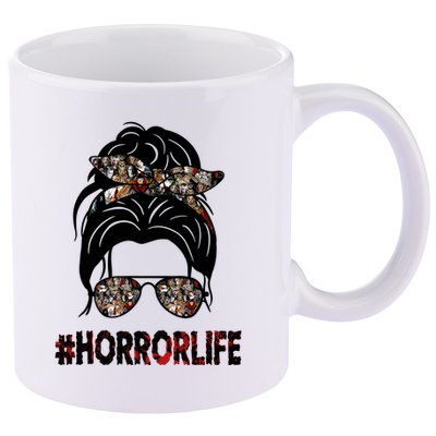 Horror Life Halloween Lover Hair Bun 11oz C Handle Ceramic Mug