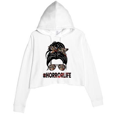 Horror Life Halloween Lover Hair Bun Crop Fleece Hoodie