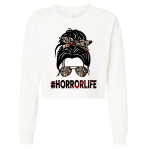 Horror Life Halloween Lover Hair Bun Cropped Pullover Crew