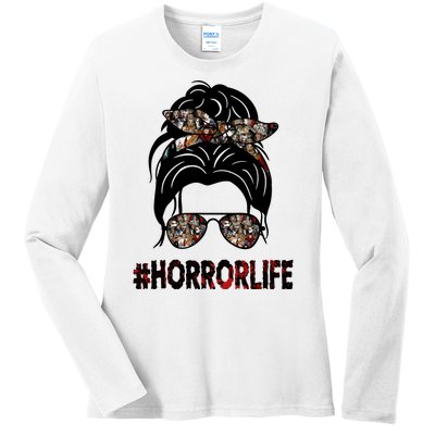 Horror Life Halloween Lover Hair Bun Ladies Long Sleeve Shirt