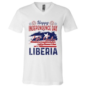 Happy Liberia Independence Day Liberia Liberian Flag V-Neck T-Shirt