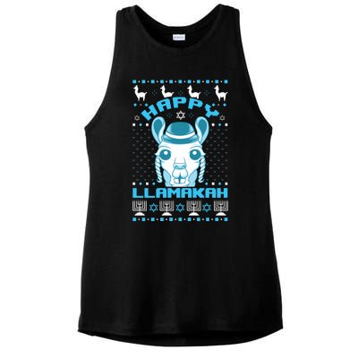 Happy Llamakah Jewish Llama Hanukkah Ugly Christmas Sweater Ladies PosiCharge Tri-Blend Wicking Tank