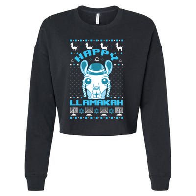 Happy Llamakah Jewish Llama Hanukkah Ugly Christmas Sweater Cropped Pullover Crew