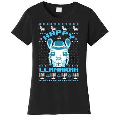 Happy Llamakah Jewish Llama Hanukkah Ugly Christmas Sweater Women's T-Shirt