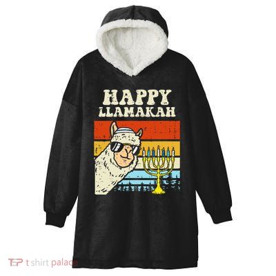 Happy Llamakah Jewish Llama Funny Hanukkah Pajamas Chanukah  Hooded Wearable Blanket