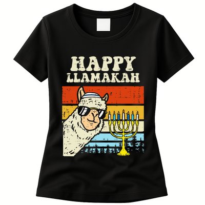 Happy Llamakah Jewish Llama Funny Hanukkah Pajamas Chanukah  Womens T-Shirt