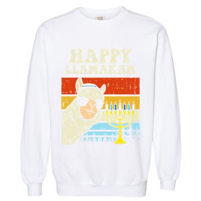 Happy Llamakah Jewish Llama Funny Hanukkah Pajamas Chanukah  Garment-Dyed Sweatshirt